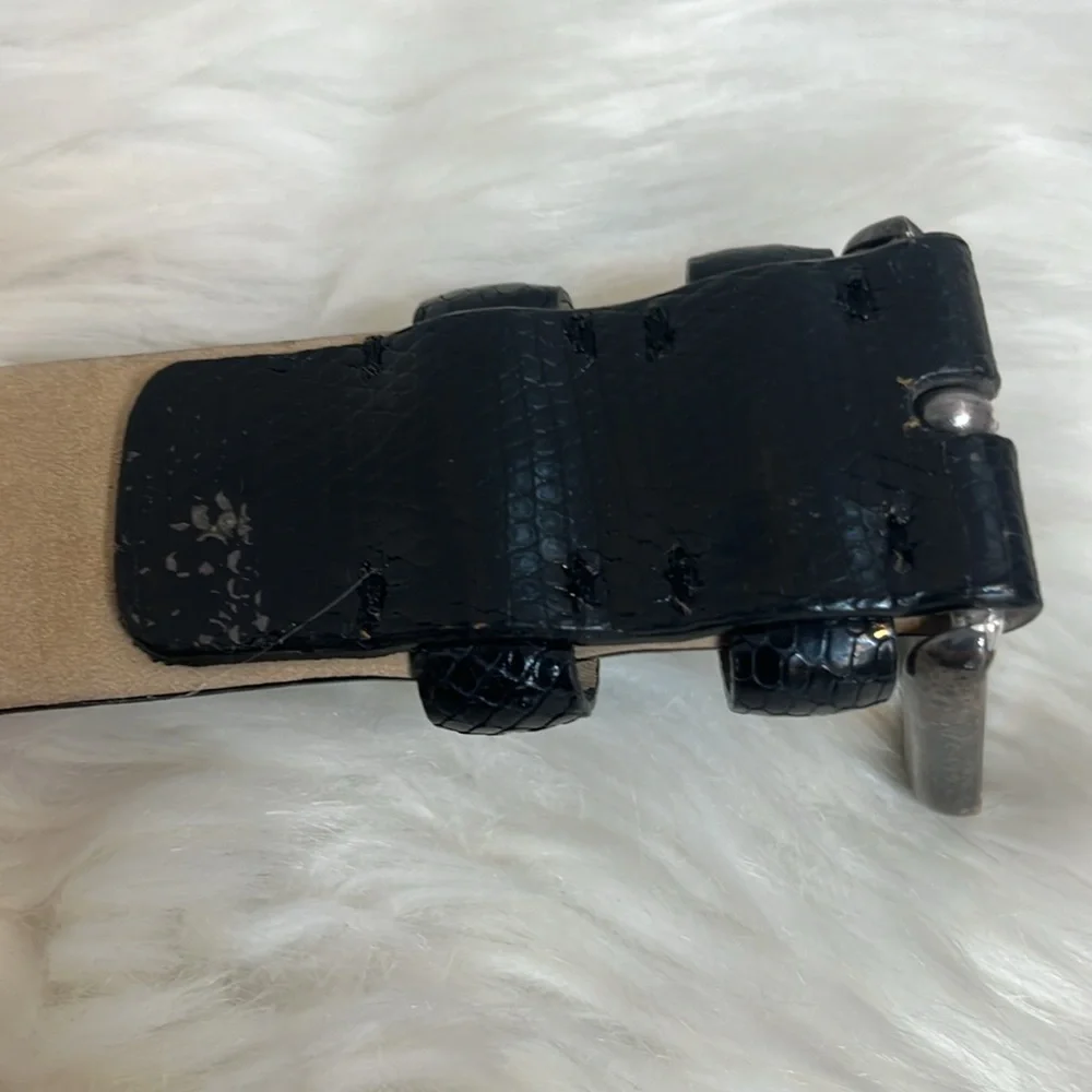 Brioni Black Genuine Lizard Silver Buckle Belt Men B261/F39